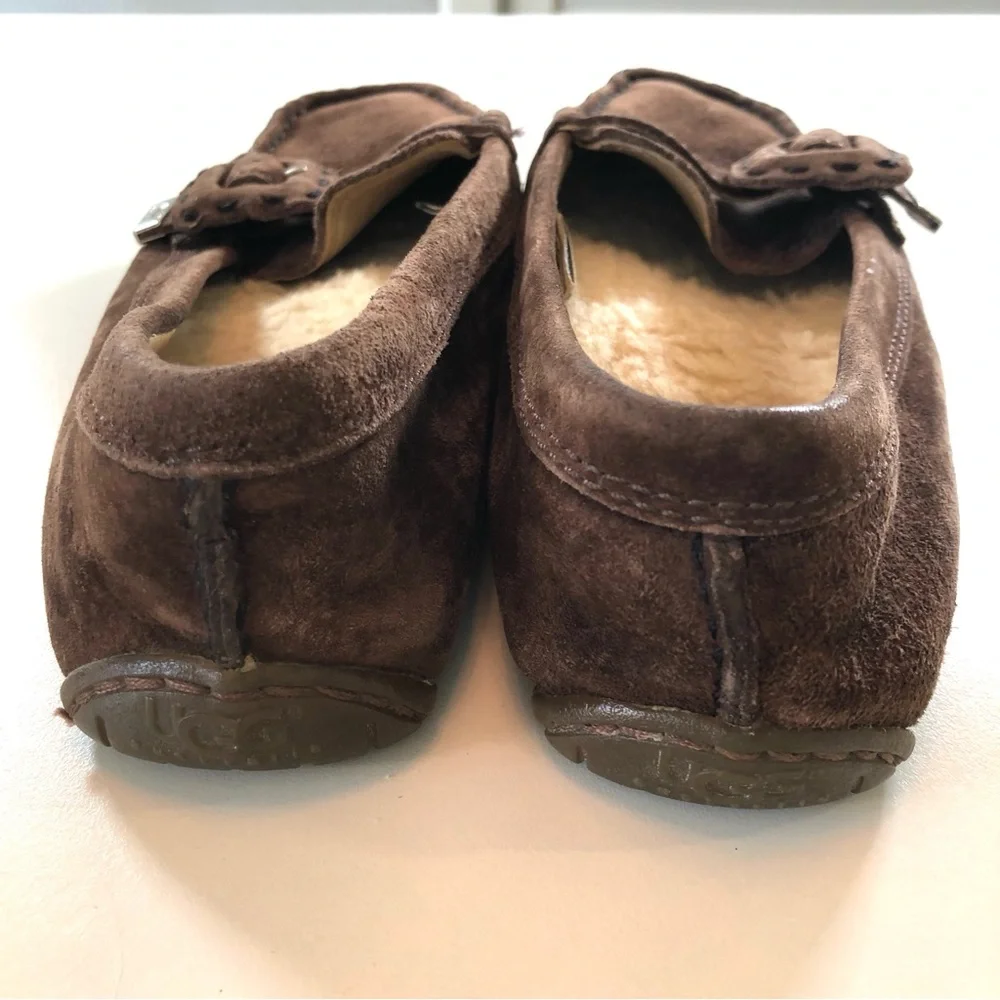 UGG Thelma Brown Suede Shearling Lined Driving Loafers Size 6 EU 37